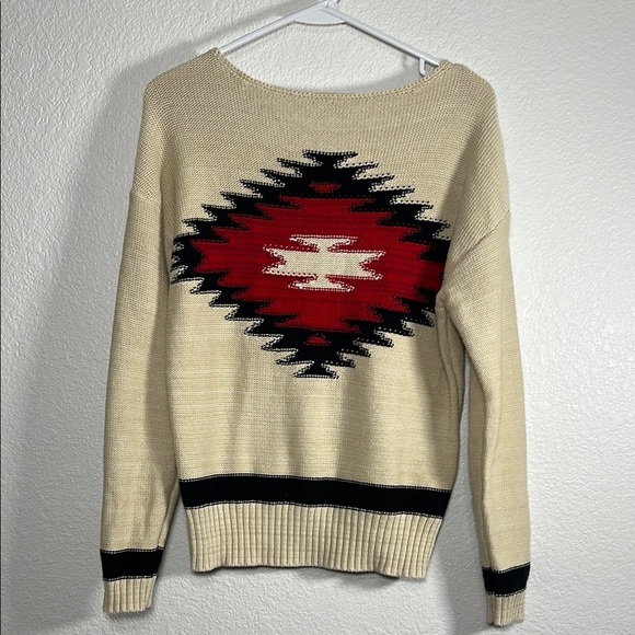 Lauren Ralph Lauren Cream Sweater with Red Geometric Design Small - Picture 1 of 8